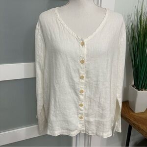 Flax Linen Button Front Long Sleeve Shirt SZ Small Ivory Lagenlook Boho NWT
